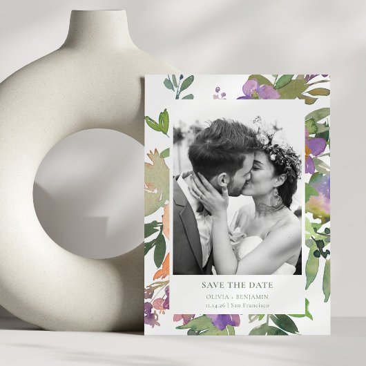 Handgeschilderde zachte Waterverf bloementuin foto Save The Date