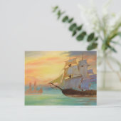Handgeschilderde zonsondergang zeilschepen Nautisc Briefkaart (Staand voorkant)