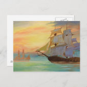 Handgeschilderde zonsondergang zeilschepen Nautisc Briefkaart (Voorkant / Achterkant)