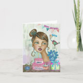 Handgeschilderde zuster Verjaardag Kaart met taart (Voorkant)