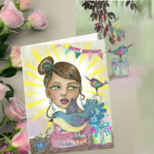 Handgeschilderde zuster Verjaardag Kaart met taart