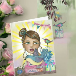 Handgeschilderde zuster Verjaardag Kaart met taart