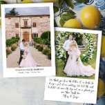 Handgeschreven 2 foto bruiloft bedankkaart<br><div class="desc">Dank u kaart met trouwfoto en handgeschreven stijl typografie. Uw bruiloft afbeeldingen worden weergegeven als een verticale foto op de voorkant en een vierkante foto op de achterkant. U kunt ook uw 'handgeschreven' bericht, bruid en bruidegom namen, trouwdatum en locatie toe te voegen. Eenvoudig modern ontwerp in zwart-wit en super...</div>