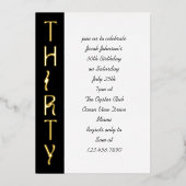 Handgeschreven 30e verjaardag Zwart Wit en Goud Folie Uitnodiging (Voorkant)