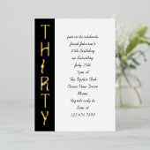 Handgeschreven 30e verjaardag Zwart Wit en Goud Folie Uitnodiging (Staand Voorkant)