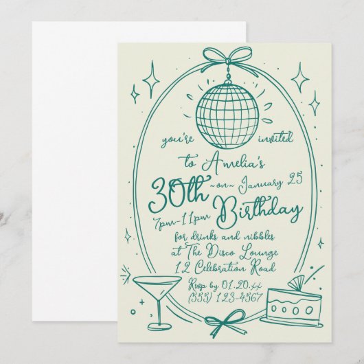  handgeschreven 30e verjaardagsuitnodiging kaart (Voorkant / Achterkant)