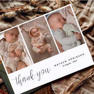 Handgeschreven 3 foto's Baby shower Dank u Briefkaart