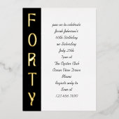 Handgeschreven 40e verjaardag Zwart Wit en Goud Folie Uitnodiging (Voorkant)