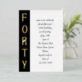 Handgeschreven 40e verjaardag Zwart Wit en Goud Folie Uitnodiging (Staand Voorkant)