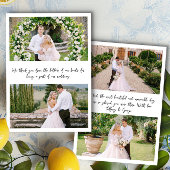 Handgeschreven 4 foto bruiloft bedankkaart