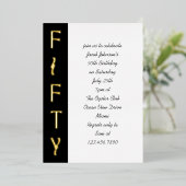 Handgeschreven 50ste verjaardag Zwart Wit en Goud Folie Uitnodiging (Staand Voorkant)