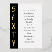 Handgeschreven 60ste verjaardag Zwart Wit en Goud Folie Uitnodiging (Voorkant)