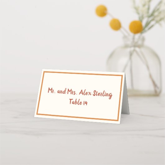 Handgeschreven 70s Burnt Sinaasappel Bold Border W Plaatskaartje (Voorkant)