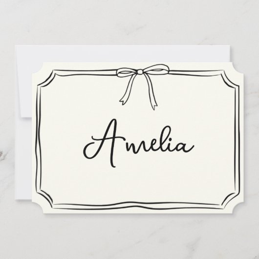 Handgeschreven aangepaste naam Boog Chic Moderne N Kaart (Voorkant)