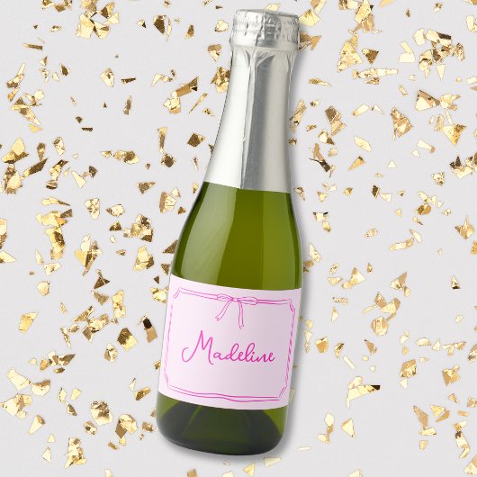 Handgeschreven aangepaste naam Bow Mini Champagne Sparkling Wijnetiket