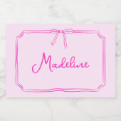 Handgeschreven aangepaste naam Bow Mini Champagne Sparkling Wijnetiket (Enkel label)