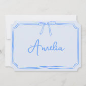 Handgeschreven aangepaste naam Coquette Bow Blue N Kaart (Voorkant)