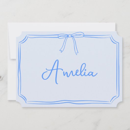 Handgeschreven aangepaste naam Coquette Bow Blue N Kaart (Voorkant)