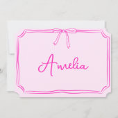 Handgeschreven aangepaste roze strik esthetische n kaart (Voorkant)