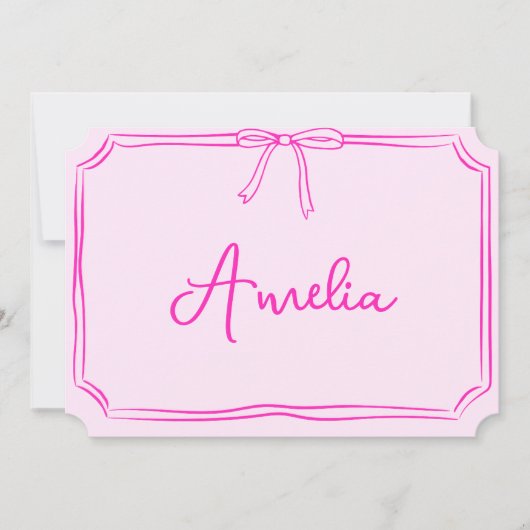 Handgeschreven aangepaste roze strik esthetische n kaart (Voorkant)