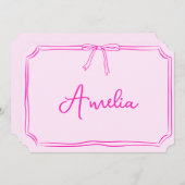 Handgeschreven aangepaste roze strik esthetische n kaart (Voorkant / Achterkant)