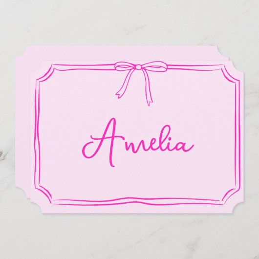 Handgeschreven aangepaste roze strik esthetische n kaart (Voorkant / Achterkant)