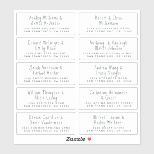 Handgeschreven Adresetiketten voor weduwschappen m Sticker (Vel)