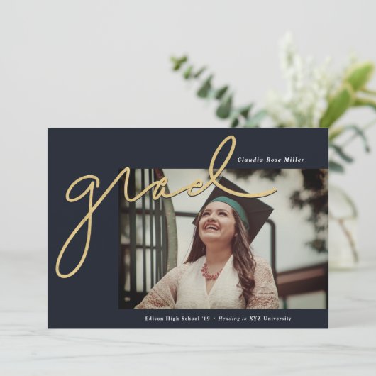 Handgeschreven Afstudeerder bij de marine en goudA Aankondiging (Staand voorkant)