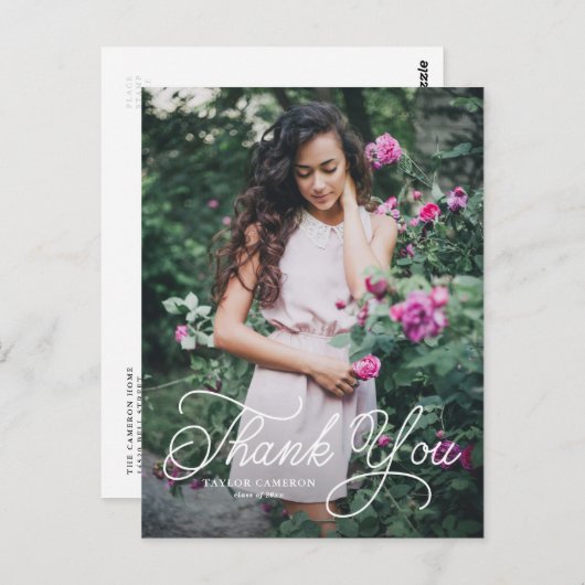 Handgeschreven Afstuderen kalligrafie Dank u Briefkaart (Voorkant / Achterkant)