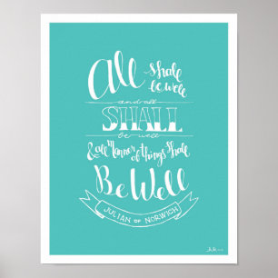Handgeschreven "All shall be Well" — Turquoise Poster