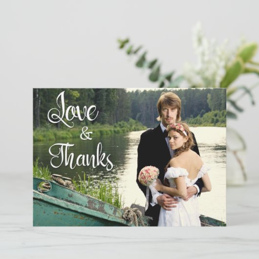 Handgeschreven artistieke bruiloft Foto Dank je we Kaart (Staand voorkant)