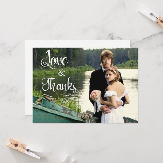 Handgeschreven artistieke bruiloft Foto Dank je we Kaart (Voorkant / Achterkant in situ)