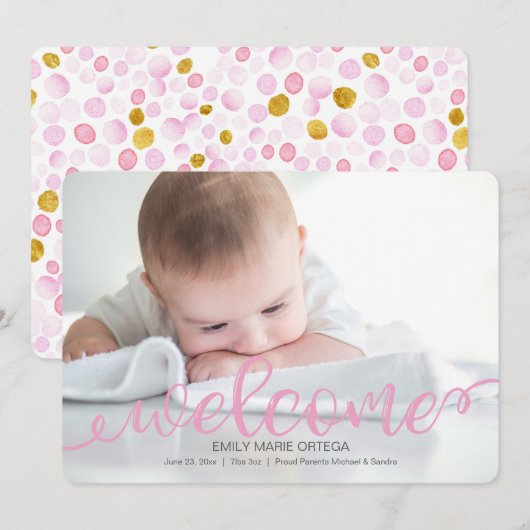 Handgeschreven Baby geboortefotopublicatiekaart Aankondiging (Voorkant / Achterkant)