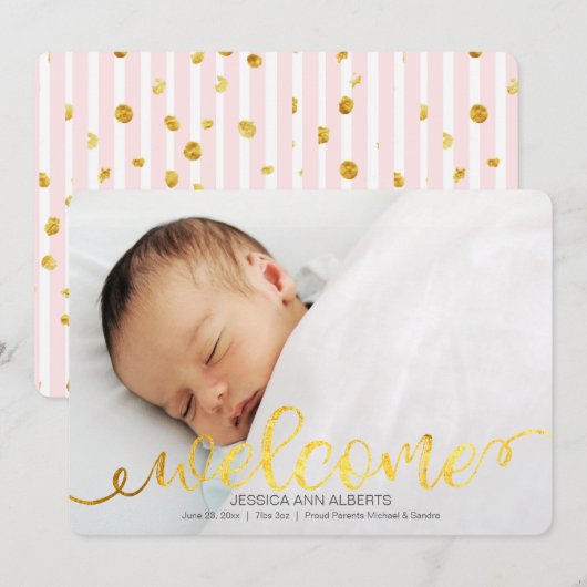 Handgeschreven Baby geboortefotopublicatiekaart Aankondiging (Voorkant / Achterkant)