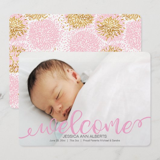 Handgeschreven Baby geboortefotopublicatiekaart Aankondiging (Voorkant / Achterkant)