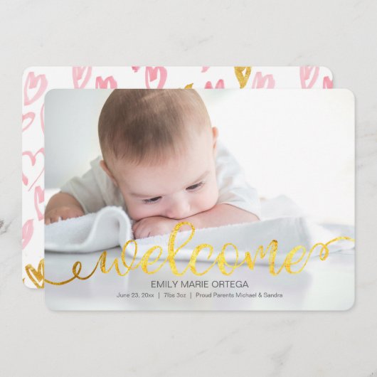 Handgeschreven Baby geboortefotopublicatiekaart Aankondiging (Voorkant / Achterkant)