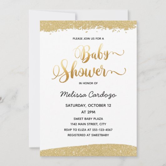 Handgeschreven Baby shower Golden Glitter Kaart (Voorkant)