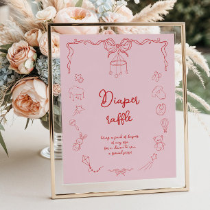 Handgeschreven Baby Shower, Meisje Luierspel Poster