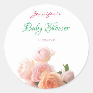 Handgeschreven Baby shower Waterverf Rozen Ronde Sticker