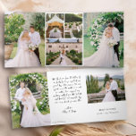 Handgeschreven Bedankt met trouwfoto's Drieluik Kaart<br><div class="desc">Drievoudige trouwfoto bedankkaart met handgeschreven typografie. De sjabloon is ingesteld voor u om 7 trouwfoto's, uw bedankbericht, de naam van de bruid en bruidegom, trouwdatum en locatie toe te voegen. Uw foto's worden weergegeven in portret- en landschapsformaten met een fotocollage erin. Eenvoudig, modern en elegant met veel gelegenheid om foto's...</div>