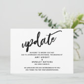 Handgeschreven bericht over afgeblazen bruiloft bi kaart (Staand voorkant)