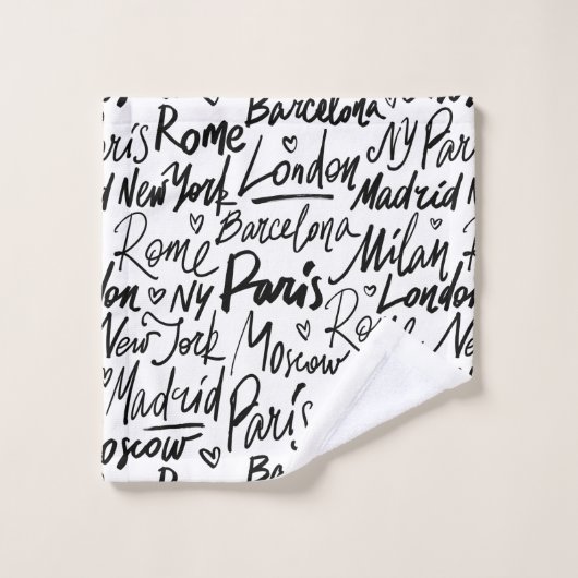 Handgeschreven beroemde steden van het Wereld Patr Bad Handdoek (Wasdoekje)