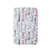 Handgeschreven beroemde steden van het Wereld Patr Badmat (Voorkant Verticaal)