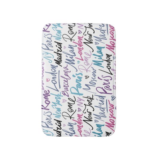 Handgeschreven beroemde steden van het Wereld Patr Badmat (Voorkant Verticaal)