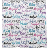 Handgeschreven beroemde steden van het Wereld Patr Douchegordijn (Voorkant)