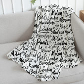 Handgeschreven beroemde steden van het Wereld Patr Fleece Deken