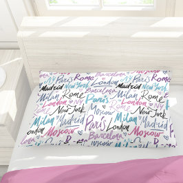 Handgeschreven beroemde steden van het Wereld Patr Kussensloop