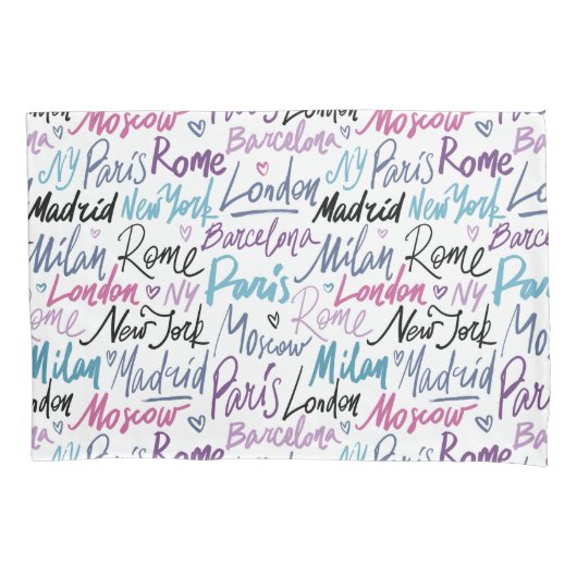 Handgeschreven beroemde steden van het Wereld Patr Kussensloop (Voorkant)