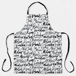 Handgeschreven beroemde steden van het Wereld Patr Schort