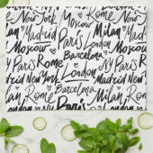 Handgeschreven beroemde steden van het Wereld Patr Theedoek (Gevouwen)